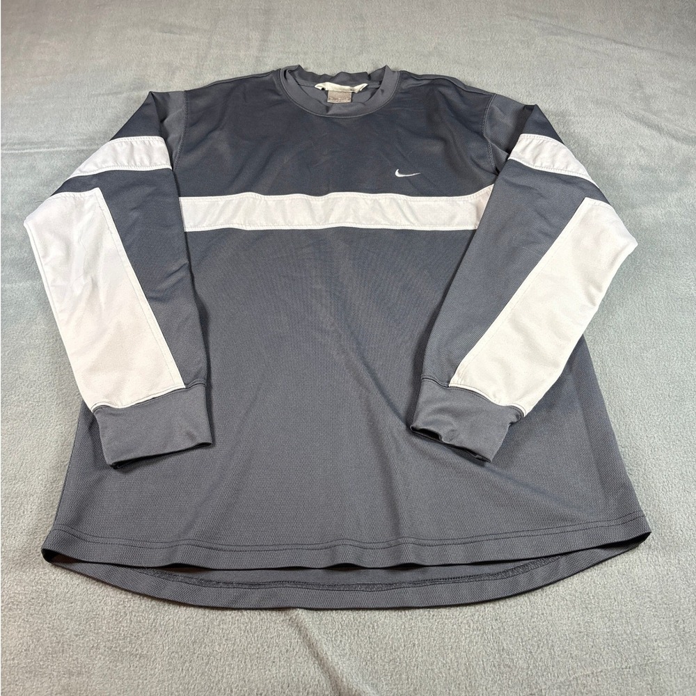 Nike Mens Vintage Long Sleeve Training Shirt Gray White Swoosh Size Medium